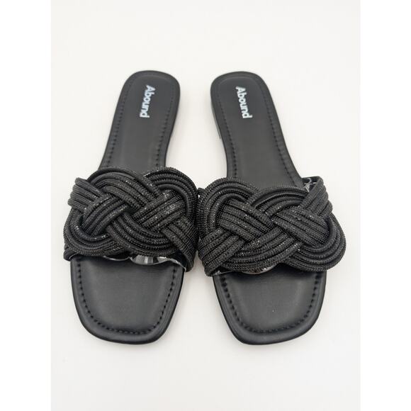 Abound Imani Flat Sandals Rhinestone Slip-On Women's Black Size US9.5 EU40 - Picture 3 of 11